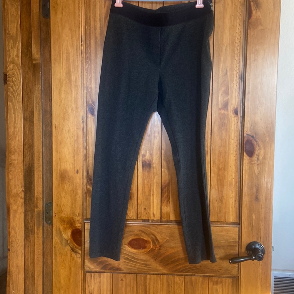 White House, Black market heather gray pants with a side zip.